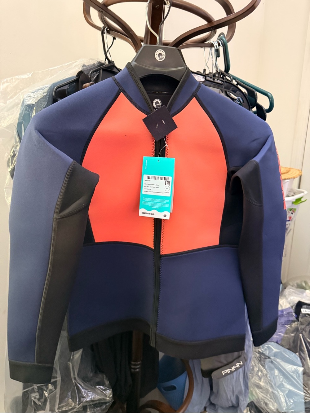 Neoprene Navy & Coral Front-Zip Jacket